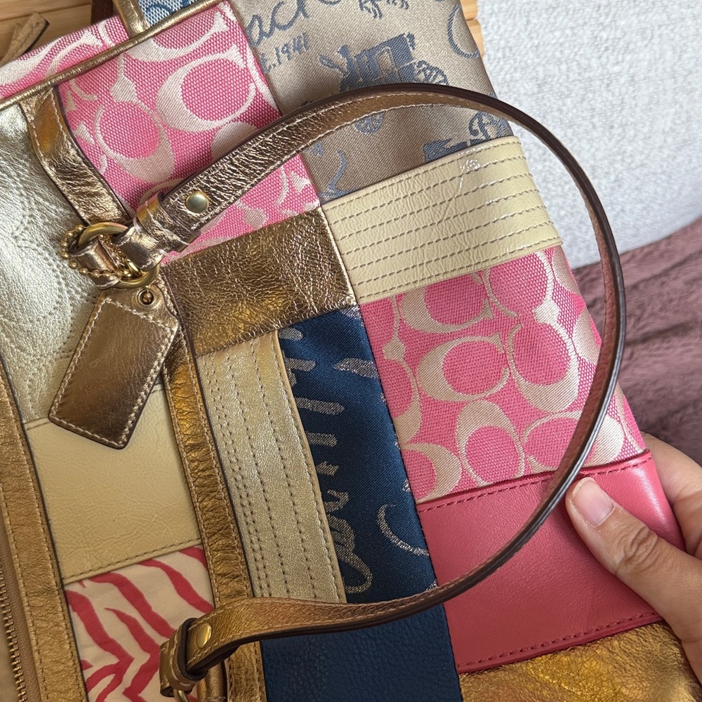 Coach Patchwork Gold and Pink Women's Bag - Picture 9 of 11